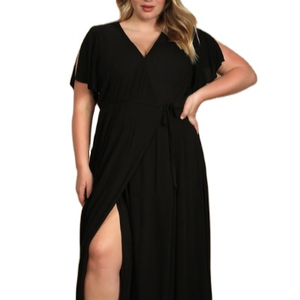 Vestido largo femenino de verano con corte frontal, traje largo de color liso para mujer - Product Image 1