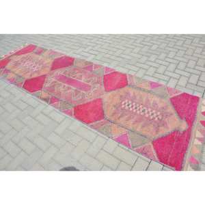 Tapis en laine turque vintage 29 X 10.7ft classique grande surface ethnique Rectangle rose Beige Patchwork Design Latex pour voiture décor à la maison - Product Image 4