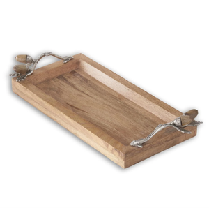 ถาดไม้100% พร้อมที่จับโลหะถาดไม้รูปทรงกลมมีหลายขนาด - Product Image 5