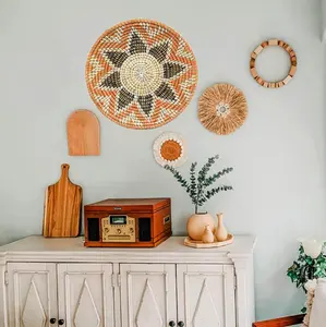 Massen preis Kreative kreisförmige Wand Rattan dekorative Wicker Seegras Korb Wandbehänge Home Decoration
