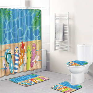 Ensemble de tapis de salle de bain à imprimé abstrait tendance, rideau de douche, couvercle de toilette, tapis de bain, 4 pièces - Product Image 2