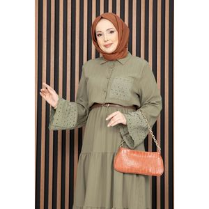 Conjunto de Dos Piezas con Encaje Verde Oliva, Top Corto Informal para Mujer, Falda con Estampado Sólido, Corte Ajustado para Primavera/Verano/Otoño - Product Image 2