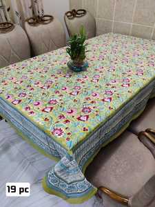 Eco-Friendly 100% Cotton <b>Tablecloth</b> Handcrafted Modern Floral Artisan Design Hand Block Printed Customizable Washable Cover - Product Image 4