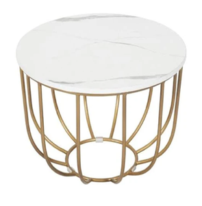 โต๊ะกาแฟทรงกลมแบบมินิมอลมีท็อปแก้วใสเหนือตาข่ายสีขาวและขาโลหะสีขาวเรียวขายส่ง - Product Image 2