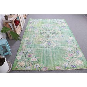 Alfombra de 5.2x8.3 pies, alfombra vintage, alfombra turca de lana verde con motivos de plantas y árboles - Product Image 2