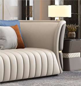 Juego de Sofás Chesterfield Minimalista Moderno de 3 Plazas, Ecológico, Duradero, Madera de Teca Sólida, Cuero Premium, Muebles para Sala de Estar - Product Image 6