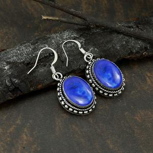 Pendientes de piedras preciosas de lapislázuli, pendientes de forma ovalada de Plata de Ley 925 sólida para mujeres y niñas, Pendientes colgantes, joyería de plata - Product Image 4