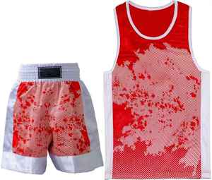 100% Polyester nouvelle mode meilleure qualité en gros uniformes de boxe rouges douane imprimé gilet de boxe et ensemble court - Product Image 1