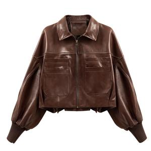 Veste en cuir véritable pour femmes Nouveau design Style Vente en gros Veste en cuir véritable coupe-vent avec fermeture éclair Veste imperméable Vêtements pour femmes - Product Image 1