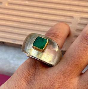 Natural <b>Crystal</b> Quartz 925 Sterling Silver <b>Ring</b> With Emerald <b>Crystal</b> In Centre Gemstone Statement <b>Ring</b> Special Gift For Her - Product Image 4