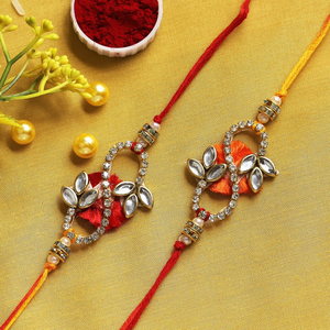 Rakhi แบบทำด้วยมือสำหรับพี่ชายและน้องสาวเทศกาลสำหรับนักออกแบบ Raksha bandhan kundan rakhi