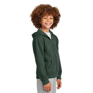 Sudadera con capucha de forro polar verde bosque con cremallera completa para niños con bolsillos: ligera y transpirable, perfecta para capas en climas fríos - Product Image 5