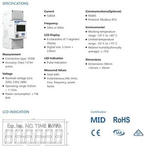 Contatore di energia intelligente monofase Saj Chint contatore per sistemi fotovoltaici confezione da 1 - Product Image 2