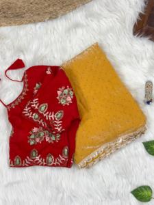 Sari en soie fantaisie aux couleurs étonnantes avec broderie, fabriqué à Surat, prix de gros pour les fabricants de mode féminine. - Product Image 2