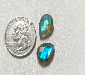 Pierre précieuse en labradorite à coupe damier, forme goutte d'eau, avec éclat bleu, facetée, cabochon, pour pendentif, 10x14mm - Product Image 1