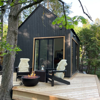 Mini studio de 16 m² en bois, style cabane, avec toit en acier