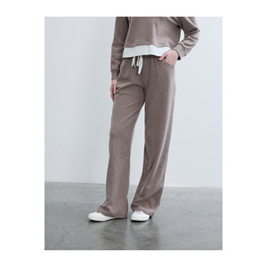 Pantalones de punto transpirables para mujer, de pierna recta, con cintura elástica y ribete de algodón, color marrón claro antracita - Product Image 6