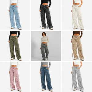 Vaqueros Cargo de Pierna Ancha para Mujer, Pantalones de Mezclilla Casuales Sueltos con Múltiples Bolsillos, Estilo Urbano, Venta al por Mayor, Vaqueros Cargo Vintage para Mujer - Product Image 2