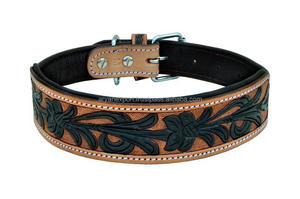 Latest Hot Selling Floral Hand Tooled Leather Dog Collar for Pets Real Genuine Leather <b>Padded</b> Adjustable Accessory for Neck Belt - Product Image 2