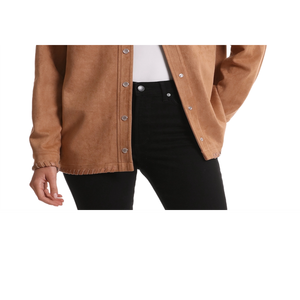 Giacca Shacket Bagatelle in Finta Pelle Scamosciata Color Cammello con Decorazione a Bottoni - Product Image 3