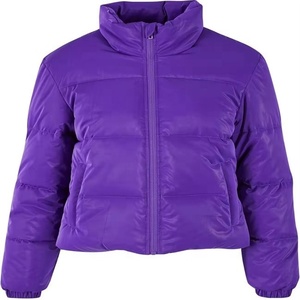 Veste matelassée en velours côtelé écologique pour femme, couleur unie, col coussin, manches longues, fermeture éclair, manteau d'hiver, coupe classique - Product Image 1
