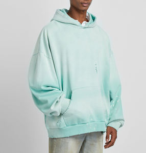 Offre Spéciale sweat à capuche homme 100% coton éponge française broderie en détresse lavage à l'acide ourlet brut streetwear court pour l'hiver numérique - Product Image 1