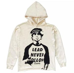 Manufacturer Premium Unisex Winter <b>Hoodies</b> Screen Printed Streetwear Hip Hop Distressed Vintage Washed Cropped Raw Hem Hoodie - Product Image 3