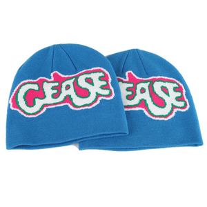 Nouveau Jacquard tricoté chapeau 100% acrylique hiver chapeaux personnalisé Jacquard tricoté bonnet chapeau grande lettre Logo crâne sans manchette bonnet inde - Product Image 1