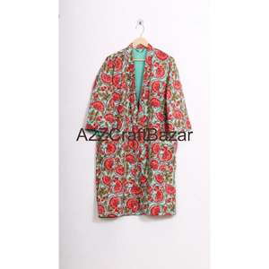 Veste kimono Kantha faite à la main, matelassée, imprimée à la main, en coton, élégante, tenue de fête, épaules tombantes, respirante - Indien - Product Image 1