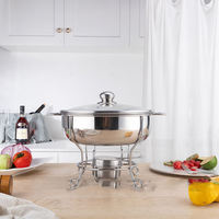 Plat de service rond au design simple pour réchauffer les aliments, ensemble de buffet en acier inoxydable avec couvercle en verre, équipement de restauration pour buffet