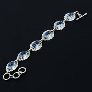 Bracelets à breloques faits main de style vintage, en argent sterling 925, avec aquamarine naturelle, certifiés par un tiers, Art Palace - Product Image 1