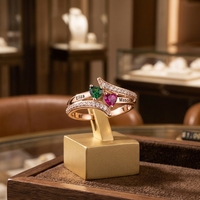Bague en or rose double cœur, style luxe léger, best-seller transfrontalier, pour la Saint-Valentin, avec pierre de naissance et lettres gravées, entièrement pavée