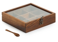 Boîte à épices avec cuillère en bois de Sesham Organisateur de cuisine Masala Dabba avec couvercle en verre Porte-épices Masala Dabba Rangement de cuisine