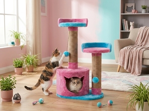 Arbre à chat Amistar Cotton Candy Castle de haute qualité avec 3 niveaux, écologique et durable, emballé en carton pour une utilisation en intérieur - Toutes tailles - Product Image 5