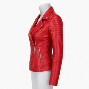 Veste en cuir pour femme, construction durable, texture douce, coupe confortable, veste de motard personnalisée, cuir véritable - Product Image 3