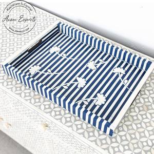 Plateau d'incrustation d'os à rayures blanches Organisateur élégant fait à la main pour décor de cuisine de table basse Parfait pour offrir et servir - Product Image 2