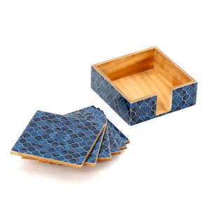 ชุดที่รองแก้วไม้มะม่วงมี6ชิ้นเคลือบเงาดีไซน์คลาสสิกสีน้ำเงิน - Product Image 2