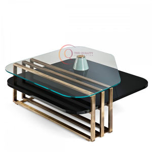Table basse moderne en marbre avec dessus en verre durable et cadre en métal doré et support latéral en métal Pièce parfaite pour la maison. - Product Image 3