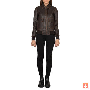 Venta al por mayor señoras chaqueta de cuero de oveja auténtica señoras recortada estilo bombardero moda Primavera chaqueta de cuero auténtico mujeres OEM - Product Image 3