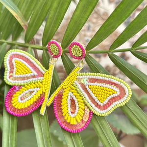 Boho Chic hecho a mano semilla cuentas bordado mariposa pendientes estilo clásico gota colgante declaración joyería para mujeres y niñas - Product Image 2