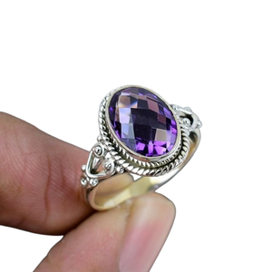 Anillo de piedras preciosas de amatista de Plata de Ley 925, joyería hecha a mano, anillo de estilo bohemio de plata, joyería para mujer, regalo de boda para esposa - Product Image 1