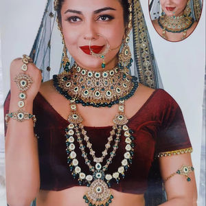 TRADITIONAL & FANCY ANTIQUE DESIGNER BRIDAL JEWELLERY GOLD PLATED <b>and</b> CZ ZIRCON BRIDAL WEDDING <b>NECKLACE</b> <b>SET</b> <b>and</b> FORWOMEN & GIRL - Product Image 1