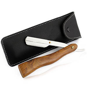 Maquinilla de afeitar clásica para cortar la garganta para hombres con una sola hoja elegante y afeitadora desechable con mango de madera para uso en salón - Product Image 2