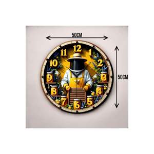 Reloj de pared de mesa silencioso de madera con estampado de Casa de abeja colorida 50cm regalo de número de patrón de miel - Product Image 2