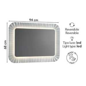 <b>LED</b> <b>Mirror</b> with Wavy White Fused Glass Frame 94x68 <b>Mirror</b> with <b>LED</b> <b>Lighting</b> - Product Image 2
