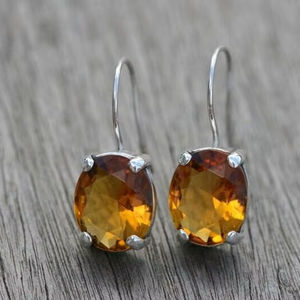 ต่างหูห้อยทำมือจากพลอยซิทริน เงินแท้ 925 ของขวัญประจำเดือนพฤศจิกายนสำหรับผู้หญิง - Product Image 1