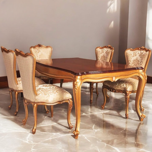 Ensemble de table à manger en bois moderne de luxe, artisanal, 6 places, chaises sculptées élégantes, rembourrées, meubles de maison, utilisation hôtelière - Product Image 3