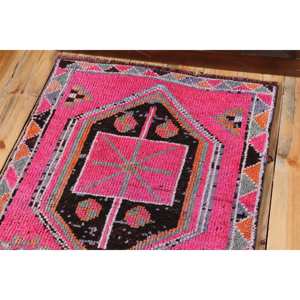 Turkish Vintage Herki <b>Runner</b> Rug 2.7x11.8 ft, <b>Red</b> Geometric Rug Wool - Product Image 5
