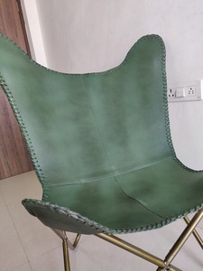 Green Leather <b>Cover</b> Rustic Butterfly <b>Chair</b> with Brass Finish Stand Foldable Iron <b>for</b> Indoor/Outdoor Leisure <b>Chair</b> <b>for</b> Bedroom - Product Image 3