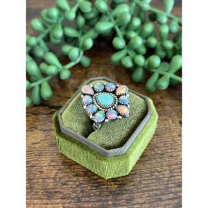 Southwest Handmade Multi Stone <b>Sterling</b> <b>Silver</b> <b>Adjustable</b> Cluster <b>Ring</b> - Product Image 3